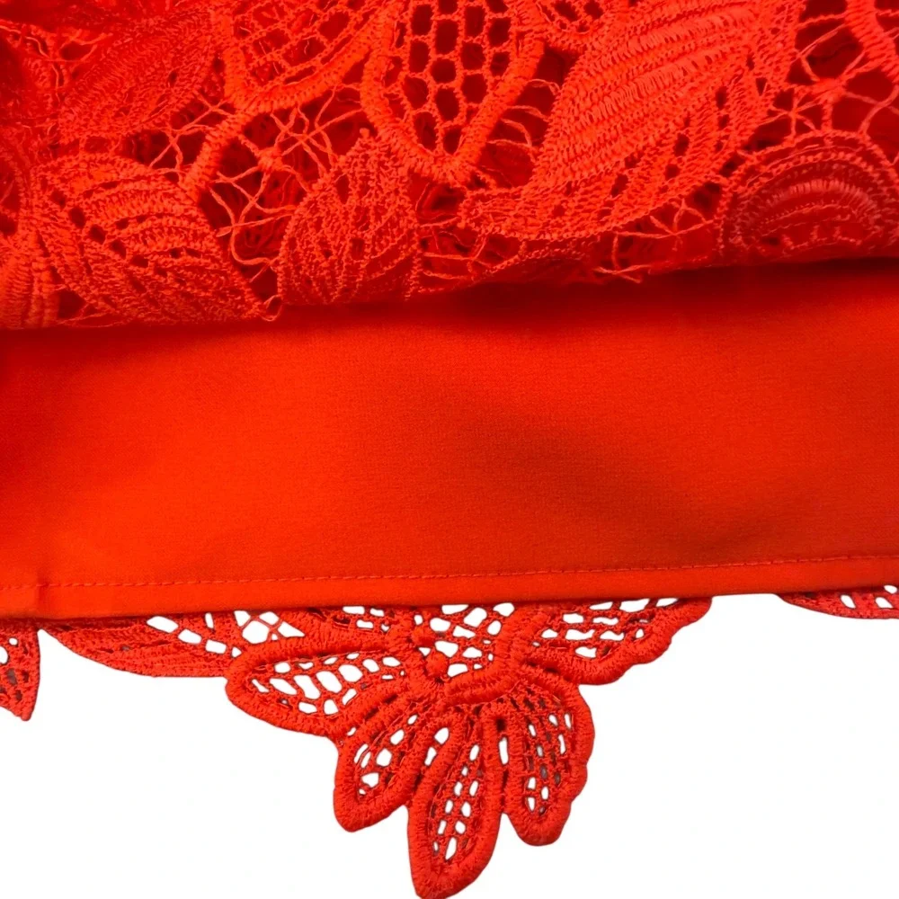 Free‎ People Fiesta Red Lace Dusk Dress Womens Size 2 Floral Lace Off Shoulder